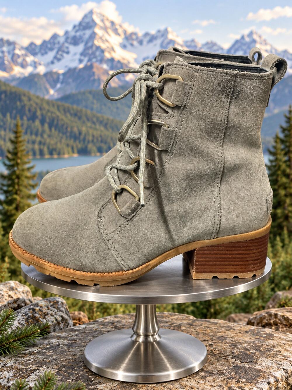 SOREL Cate Lace Waterproof Gray Suede Ankle Boots Women’s Size 8